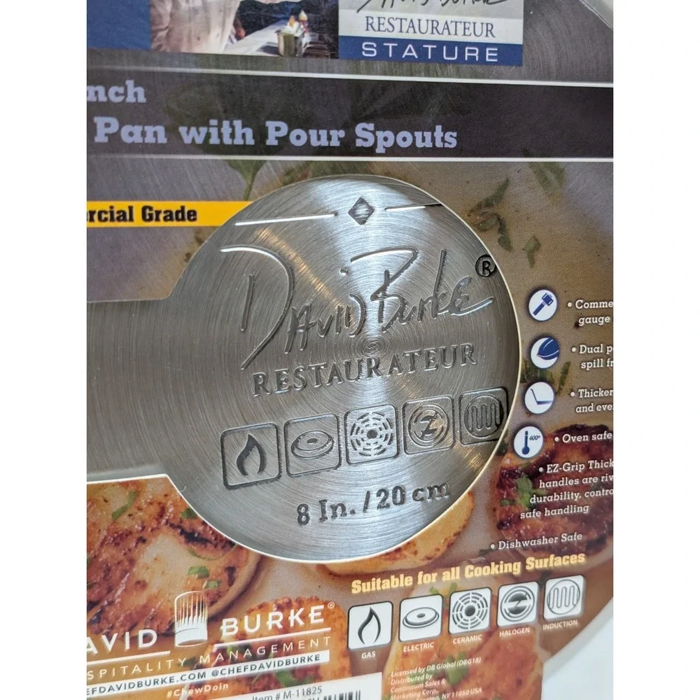 David Burke 8 Inch Stainless Steel Fry Pan with Pour Spouts Restaurateur Stature
